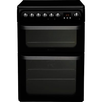 Hotpoint HUE61KS 60cm Electric Ceramic Cooker with Double Oven in Black